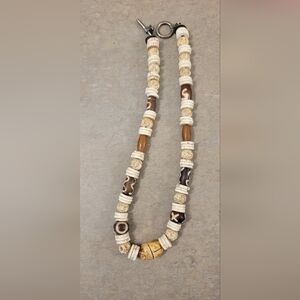 Handmade Bone And Wood Beaded Necklace in Cream and Brown